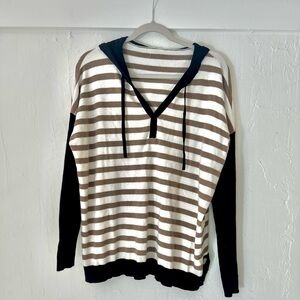 Striped V-Neck Sweater in Cream and Black